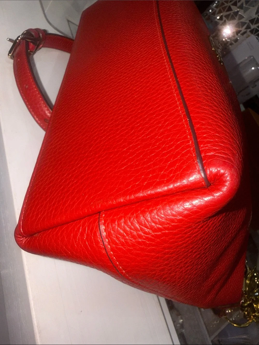 Coach Red Pebbled Leather Shoulder Bag and will include link chain & charm